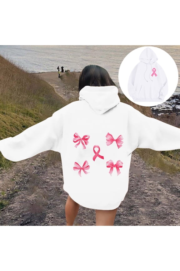 Breast Cancer Awareness Hope Pink Ribbon Support Brave Fight Front and Back Hoodie Sweatshirt