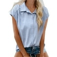thumbnail image 1 of Karight Button Down Shirts for Women Cap Sleeve V-Neck Collared Blouse Summer Gingham Checkered Shirt Casual Cotton Shirts, 1 of 8