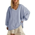 thumbnail image 1 of Karight Casual V Neck Sweatshirt For Women Long Sleeve Plain Oversized Sweatshirts Baggy Pullover T Shirt Tops Fall Winter, 1 of 2