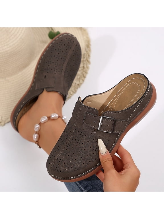 Clogs for Women Mules Shoes: Comfortable Arch Support Closed Toe Sandals Backless Low Wedge Slip on Shoes