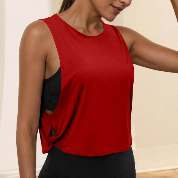 Karight Cotton Cropped Workout Tank Tops for Women - Sleeveless Sports Athletic Yoga Running Gym Crop Shirts