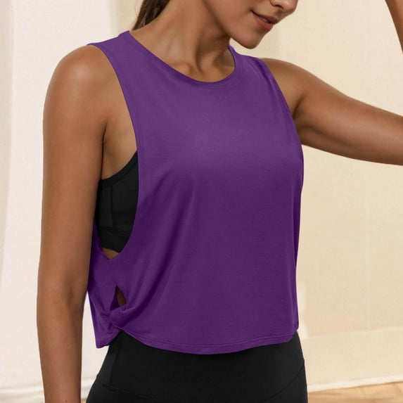 Karight Cotton Cropped Workout Tank Tops for Women - Sleeveless Sports Athletic Yoga Running Gym Crop Shirts