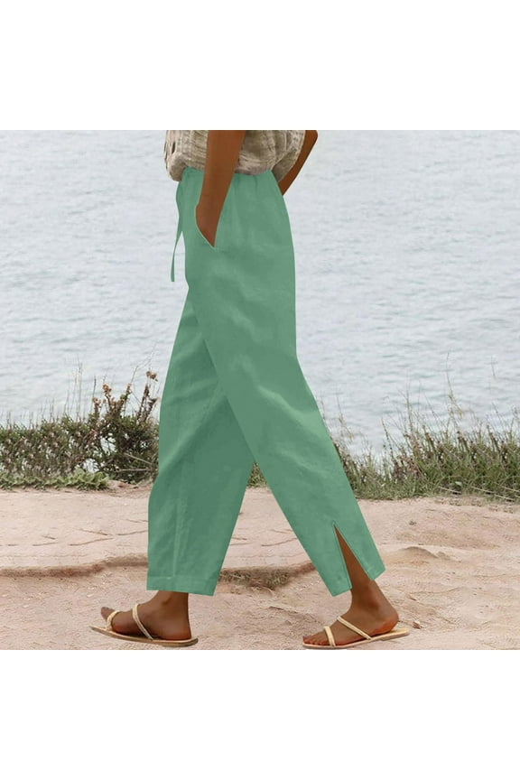 Cotton Linen Pants for Women 2025 Summer Gauze Drawstring High Waisted Wide Leg Trousers Beach Vacation Clothes