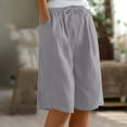 thumbnail image 1 of Karight Cotton Linen Shorts for Women Loose Fit Knee Length Bermuda Shorts Casual Wide Leg Workout Shorts, 1 of 8