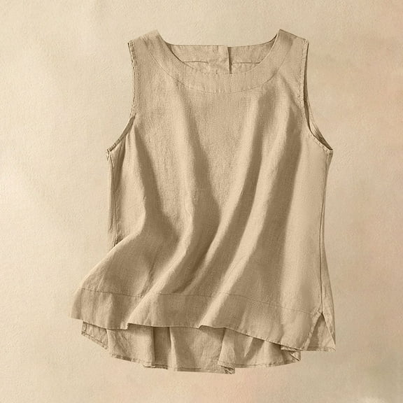 Karight Cotton Linen Tank Tops for Women Summer Vacation Lounge Tops Loose Fit Sleeveless Scoop Neck Shirts Beach Tees Vests