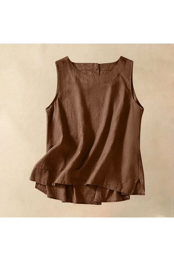 Cotton Linen Tank Tops for Women Summer Vacation Lounge Tops Loose Fit Sleeveless Scoop Neck Shirts Beach Tees Vests