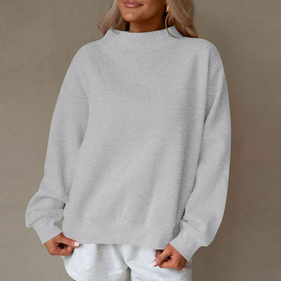 Karight Crewneck Sweatshirts Women Fall Fleece Oversized Sweatshirt with Pockets Loose Fit Cute Hoodies Y2k Fashion Clothing