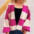 thumbnail image 1 of Karight Cropped Cardigan Sweaters for Women Fall Winter Striped Open Front Long Sleeve Chunky Knit Short Cardigans, 1 of 5