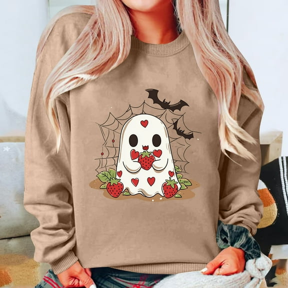 Karight Cute Ghost Sweatshirts for Women Crewneck Long Sleeve Party Tops Pullover