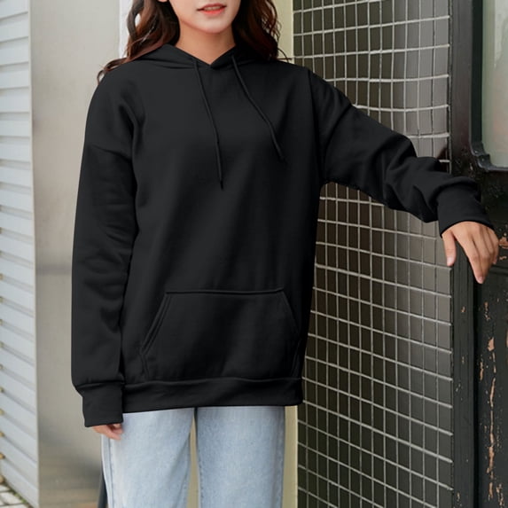 Karight Cute Plain Hoodies for Women Teen Lightweight Sweatshirt with Pocket Pullover Long Sleeve Basic Tops