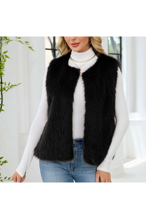 Faux Fur Waistcoat Vest for Women Fuzzy Fleece Sleeveless Open Front Winter Warm Short Fluzzy Plush Vest Jackts