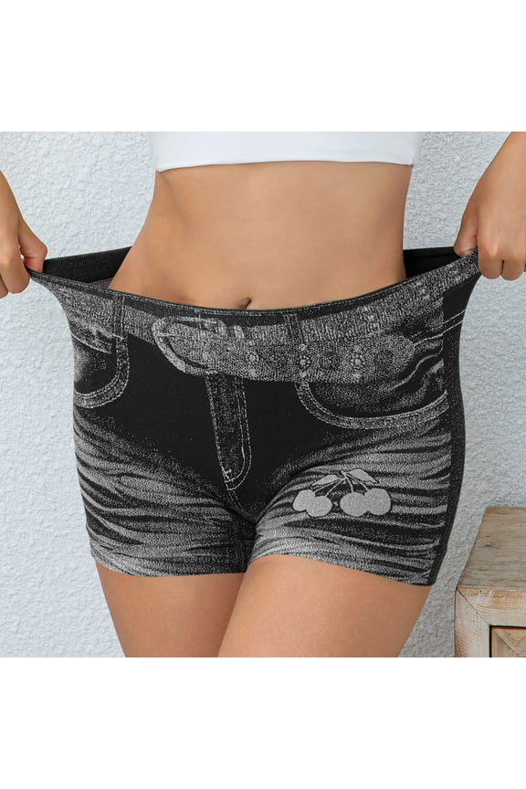 Faux Jeans Shorts for Women Summer Mid Rise Stretchy Denim Shorts Butt Lifting Slimming Ripped Shorts for Curvy Women