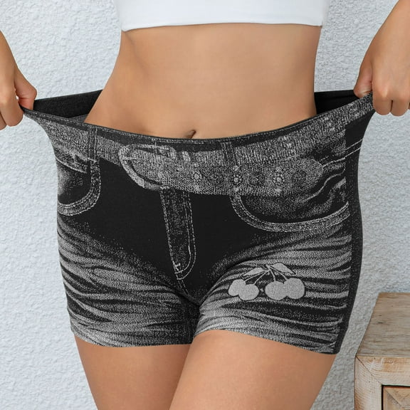 Karight Faux Jeans Shorts for Women Summer Mid Rise Stretchy Denim Shorts Butt Lifting Slimming Ripped Shorts for Curvy Women