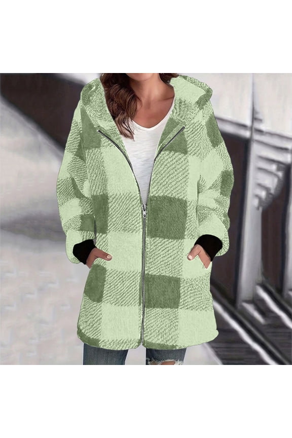 Flannel Plaid Jacket for Women Casual Zip Up Sherpa Fleece Jackets Shackets Fall Winter Outfits Coats Hoodies