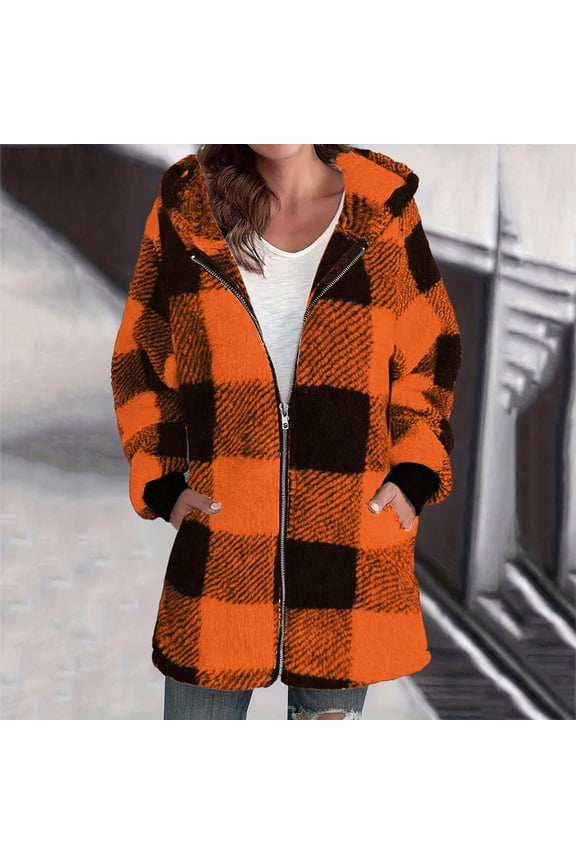 Flannel Plaid Jacket for Women Casual Zip Up Sherpa Fleece Jackets Shackets Fall Winter Outfits Coats Hoodies