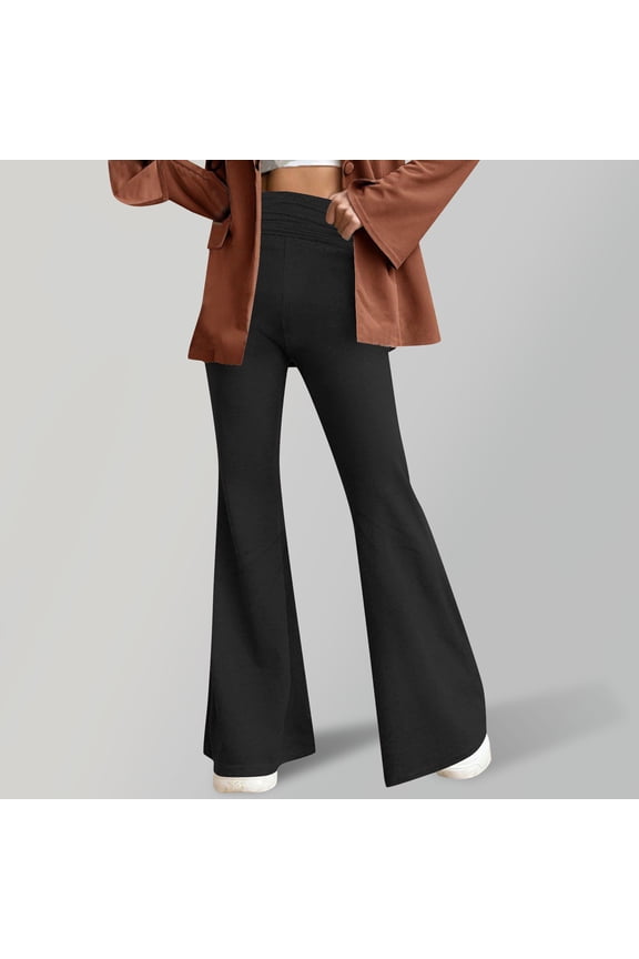 Flare Leggings for Women Low Rise Fold Over Flared Yoga Pants Bootcut Leggings Ladies Comfy Workout Pants
