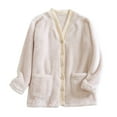 thumbnail image 1 of Karight Fleece Jacket Women Cozy Warm Bed Jackets for Elderly Women Fuzzy V Neck Button Up Sleepwear Long Sleeve Winter Coat, 1 of 7
