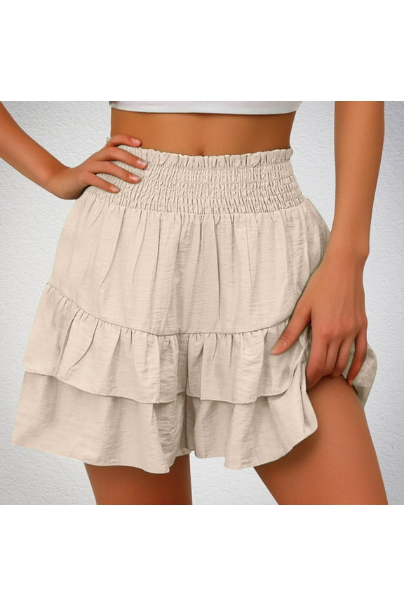 Flowy Shorts for Women Casual Boho Ruffle Tiered Skorts High Waist Mini Skirts Golf Tennis Crochet Shorts Khaki