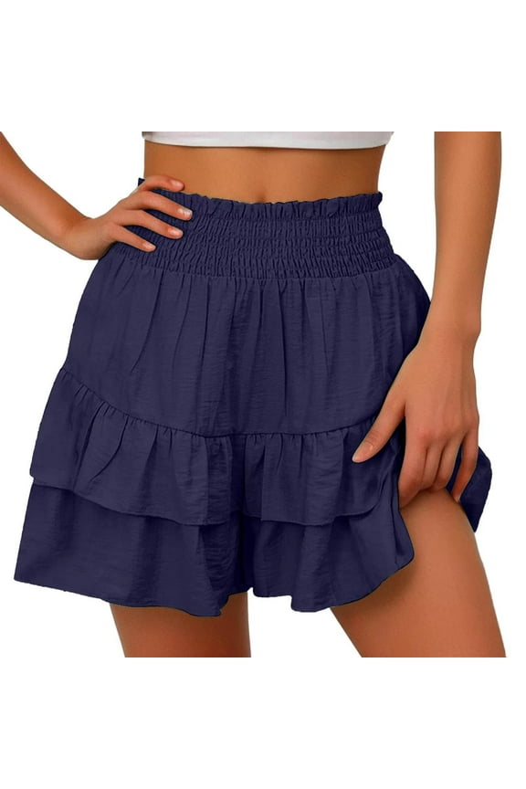 Flowy Shorts for Women Casual Boho Ruffle Tiered Skorts High Waist Mini Skirts Golf Tennis Crochet Shorts Purple