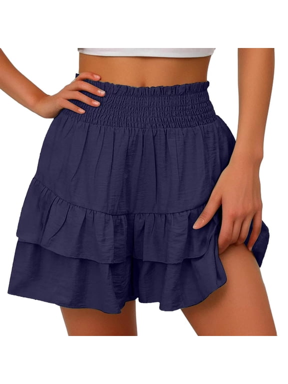Flowy Shorts for Women Casual Boho Ruffle Tiered Skorts High Waist Mini Skirts Golf Tennis Crochet Shorts Purple