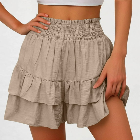 Karight Flowy Shorts for Women Casual Boho Ruffle Tiered Skorts High Waist Mini Skirts Golf Tennis Crochet Shorts