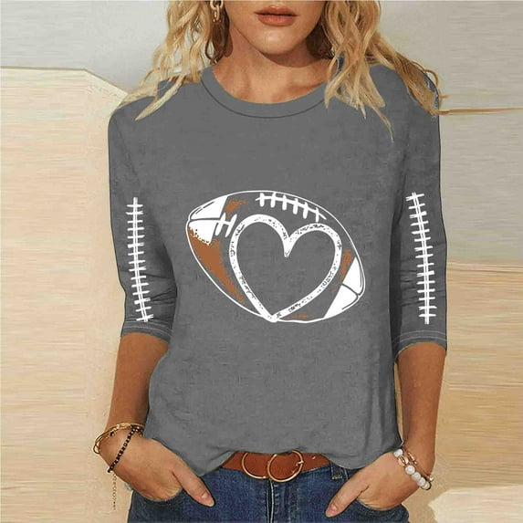 Karight Football Shirts for Women 2025 Plus Size Cute Graphic Print Fall Sweatshirts Casual V Neck Long Sleeve Tops Pullover