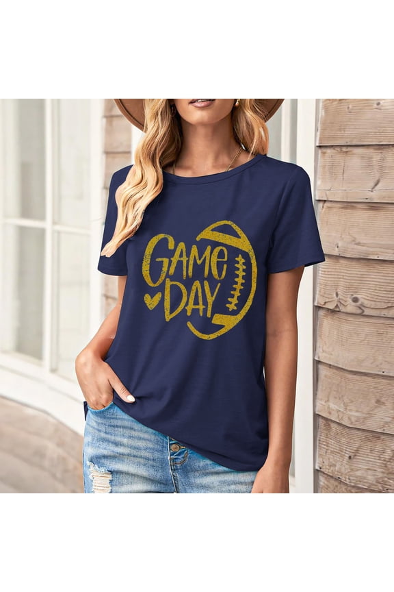 Football Shirts for Women Game Day T Shirts Football Outfits Funny Graphic Tee Casual Short Sleeve Tee Shirts