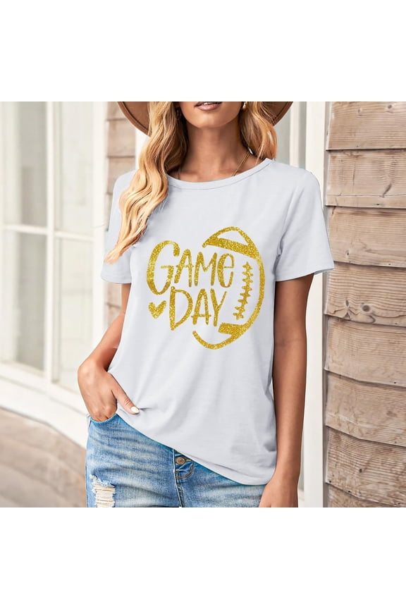 Football Shirts for Women Game Day T Shirts Football Outfits Funny Graphic Tee Casual Short Sleeve Tee Shirts