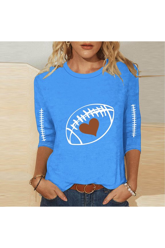 Football Shirts for Women Plus Size Graphic Print Pullover Shirts Casual 3/4 Length Sleeve Crewneck Fall Fashion Tops