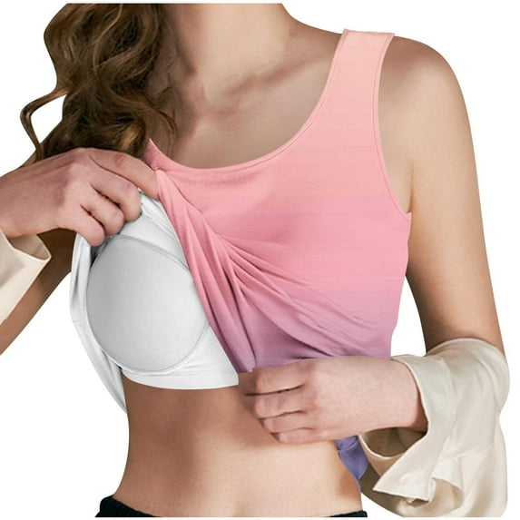 Karight Gradient Tank Tops for Women Built in Bra Ombre Sleeveless Athletic Workout Camisole Tops Comfy Stretchy Daily Yoga Top