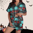 thumbnail image 1 of Karight Halloween Pajamas Women 2025 Satin Silk Button Up Shirt And Shorts Pjs Sets 2 Piece Loungewear Sets Soft Sleepwear, 1 of 8