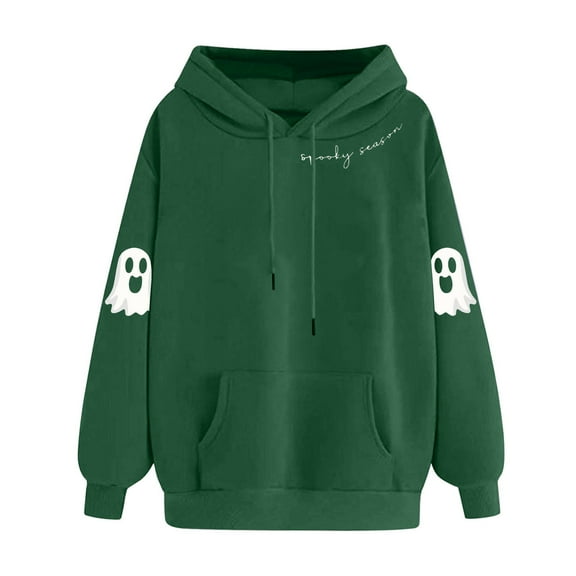 Karight Halloween Sweatshirts for Women Cute Ghost Graphic Hoodies Casual Loose Long Sleeve Pullovers with Pockets