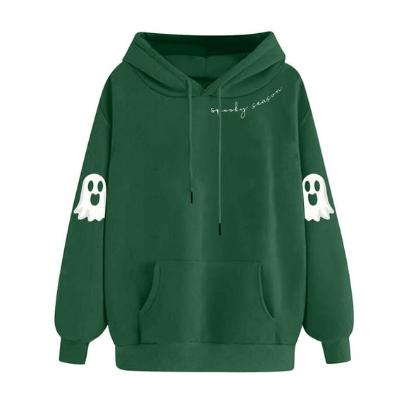 Karight Halloween Sweatshirts for Women Cute Ghost Graphic Hoodies Casual Loose Long Sleeve Pullovers with Pockets