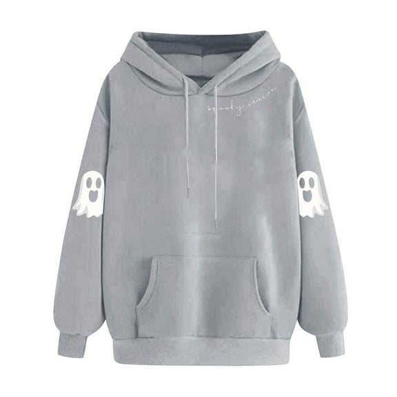 Karight Halloween Sweatshirts for Women Cute Ghost Graphic Hoodies Casual Loose Long Sleeve Pullovers with Pockets