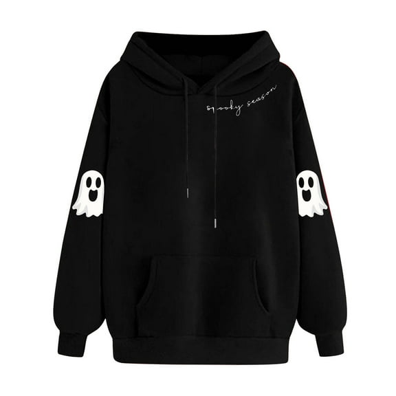 Karight Halloween Sweatshirts for Women Cute Ghost Graphic Hoodies Casual Loose Long Sleeve Pullovers with Pockets