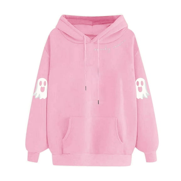 Karight Halloween Sweatshirts for Women Cute Ghost Graphic Hoodies Casual Loose Long Sleeve Pullovers with Pockets