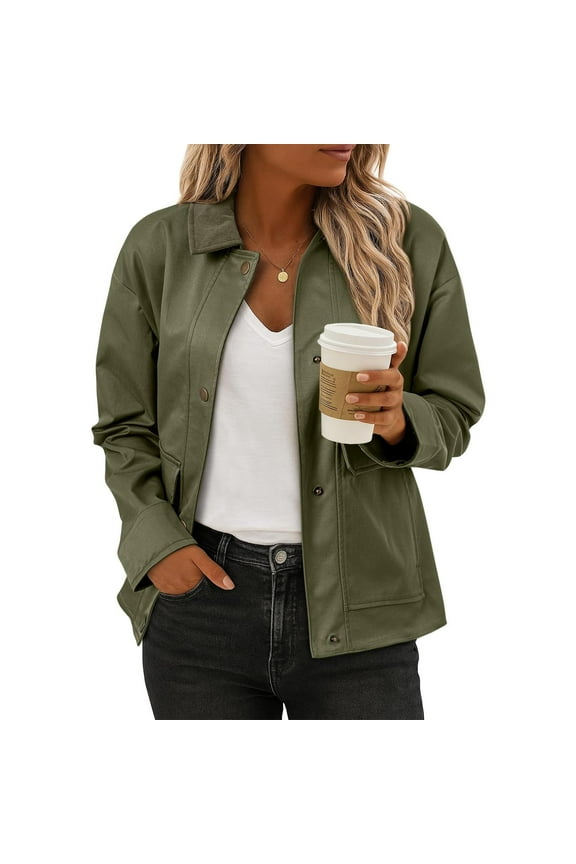 Jackets for Women Fall Fashion Fall/Winter Lightweight Coat Button Down Cropped Shackets With Pockets