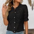 thumbnail image 1 of Karight Lace Blouses for Women Sheer Lace Short Sleeve Top Crew Neck Button Down Shirts Casual Puff Sleeve Dressy Shirt, 1 of 7