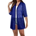 thumbnail image 1 of Karight Lace Shrug for Women,3/4 Sleeve Open Front Bolero Sheer Floral Crochet Cardigan Lightweight Knitted Shrug Top, 1 of 6