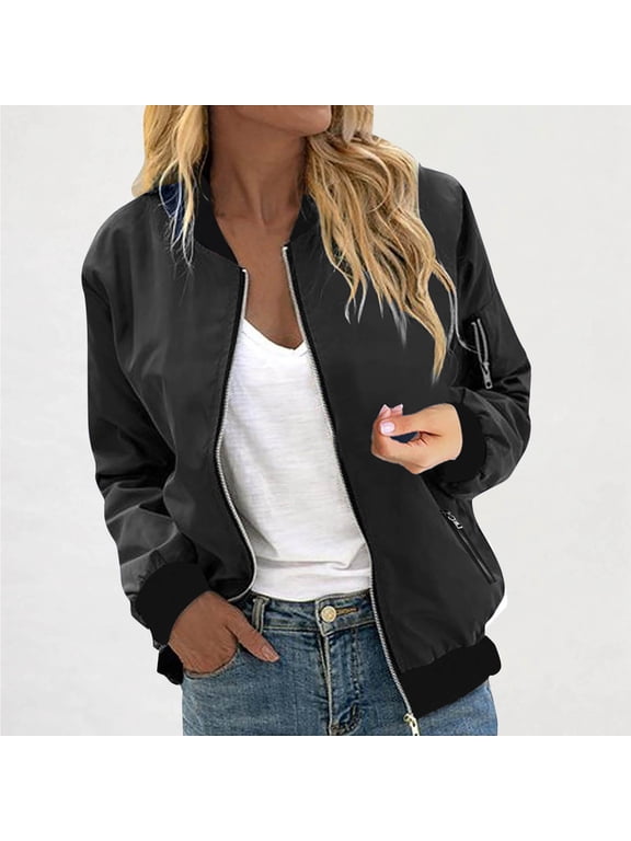 Lightweight Bomber Jackets for Women Trendy Casual Zip Up Coat Spring Fall Outdoor Track Jacket Outerwear Tops