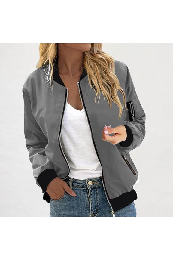 Lightweight Bomber Jackets for Women Trendy Casual Zip Up Coat Spring Fall Outdoor Track Jacket Outerwear Tops