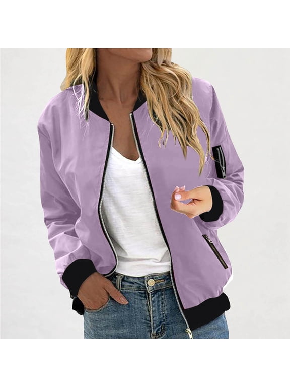 Lightweight Bomber Jackets for Women Trendy Casual Zip Up Coat Spring Fall Outdoor Track Jacket Outerwear Tops