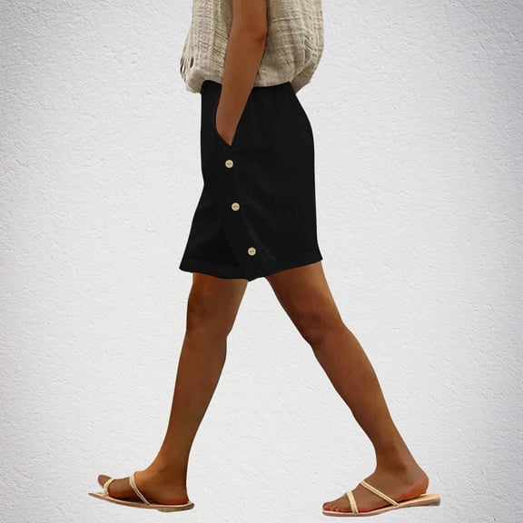 Karight Linen Bermuda Shorts for Women Knee Length Casual Summer Short Pants Lightweight Straight Leg Beach Pant with Pocket