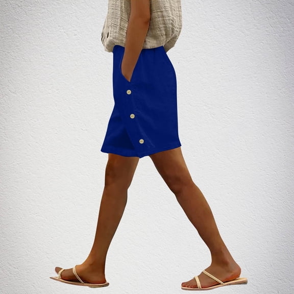 Karight Linen Bermuda Shorts for Women Knee Length Casual Summer Short Pants Lightweight Straight Leg Beach Pant with Pocket