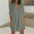 thumbnail image 1 of Karight Linen Dress for Women Cotton Button Down Short Sleeve Tshirt Dresses Casual Loose Flowy V Neck Mini Beach Dress, 1 of 5