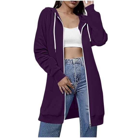 Karight Long Hoodies for Women Zip Up Fleece Oversized Long Sleeve Sweatshirt Winter Warmy Hoodie Dress with Pockets