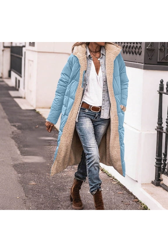 Long Puffer Jacket Womens Winter Reversible Padded Down Jackets Thicken Warm Shearling Fleece Long Coats Parka Jacket