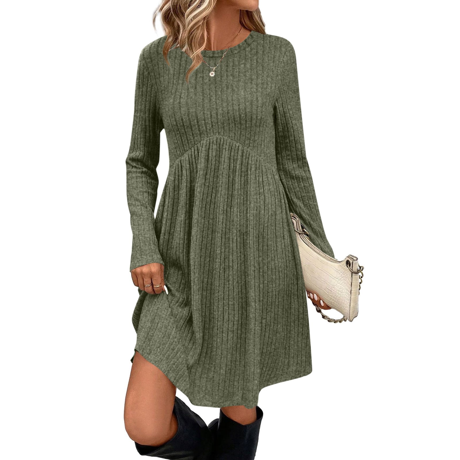 Ribbed Knit Long Sleeve Sweater Dress main image 0