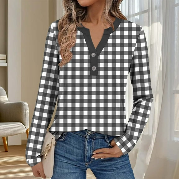 Karight Long Sleeve Shirts for Women Fall Ladies Tops Crew Neck Blouses Dressy Casual Winter Clothes