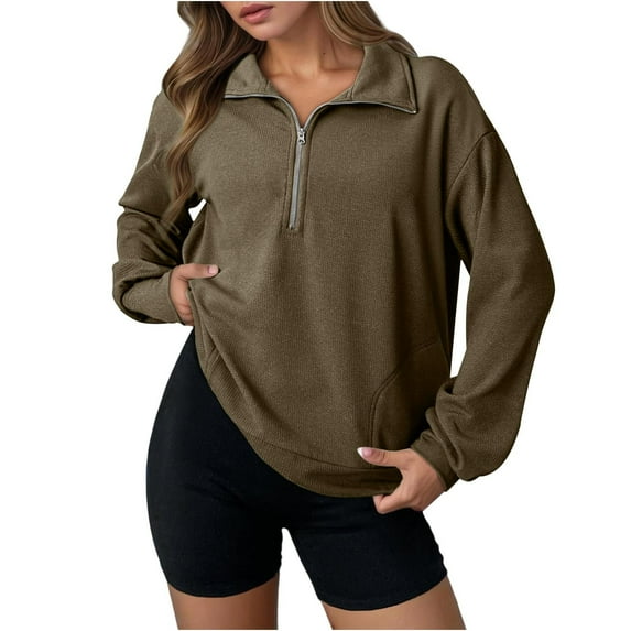 Karight Long Sleeve Shirts for Women Half Zip Pullover Oversized Waffled Collared Blouse Zip Up Henley Tops Fall Clothes